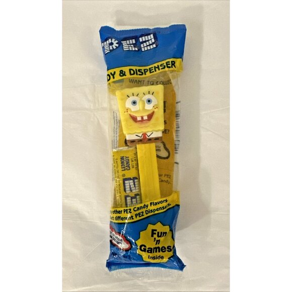 Spongebob SquarePants PEZ Candy & Dispenser Yellow Stem 2004 Vintage NEW SEALED - Picture 1 of 3